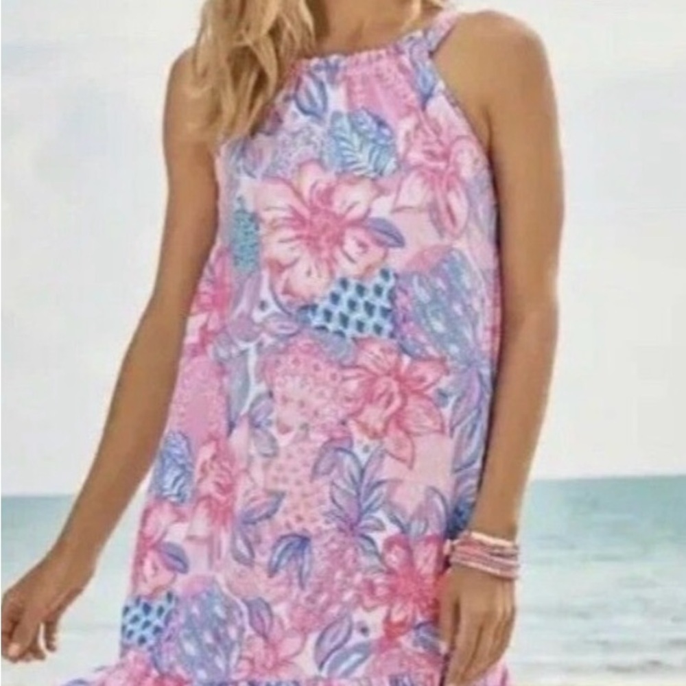 EUC Lilly Pulitzer Saira Floral Pink and Blue Dress. - Picture 3 of 7